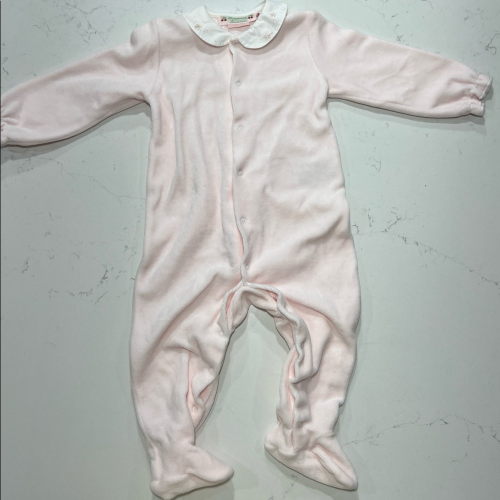BONPOINT BABY ROUND NECK SLEEPSUIT PALE PINK